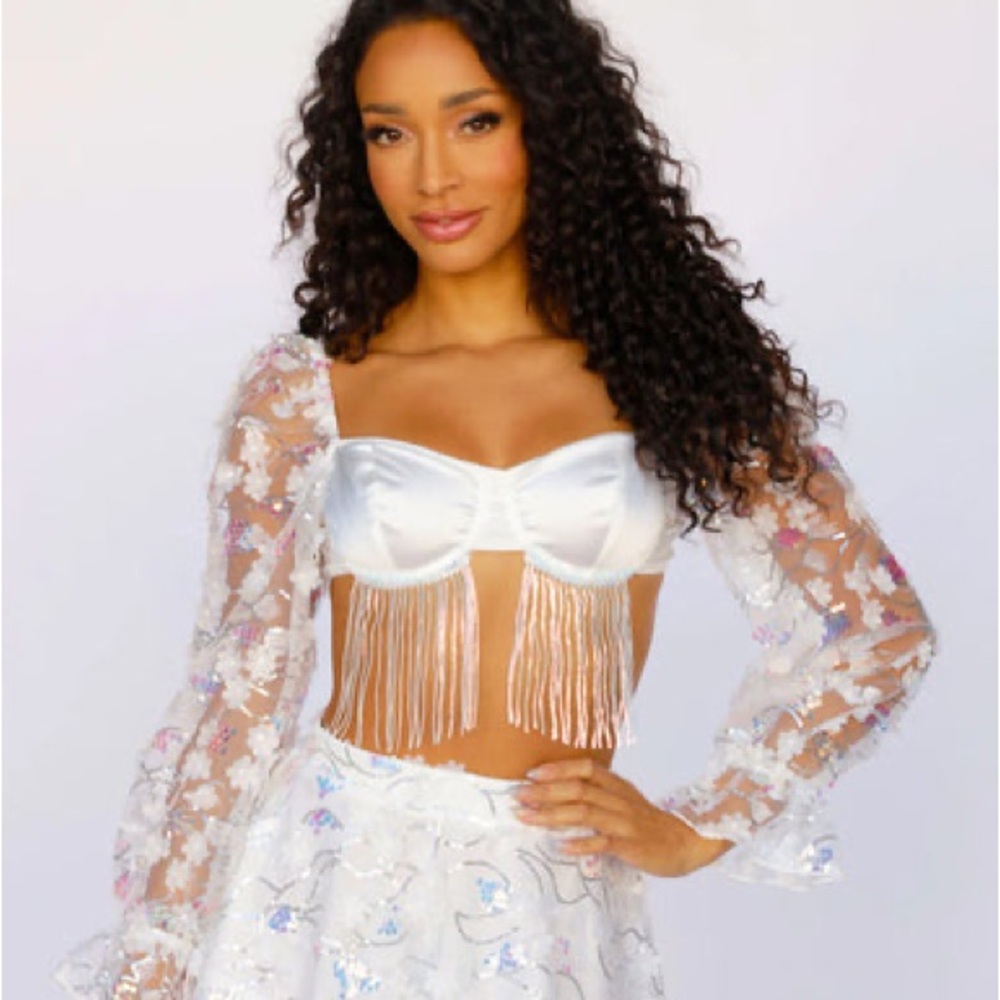 iHeartRaves Sheer Floral Crop Top